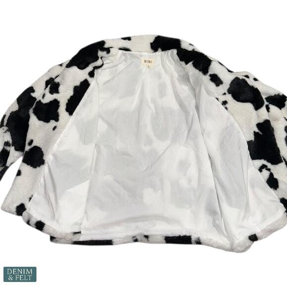 Bibi Boutique Cow Print Faux Fur Jacket Western Cozy Plush Layering Statement - Picture 7 of 11